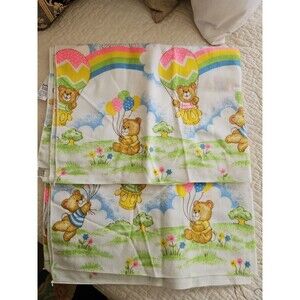 2 Vintage Toddletime Teddy Bear Receiving Blankets Flannel 30x40 NEW OLD STOCK
